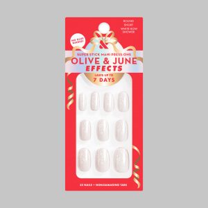 White Bow Shower - Tab Press-On | Short | Round